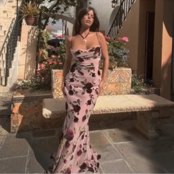 sachin and babi light blue dress House Of Cb Lini Corset Chiffon Gown in Pink